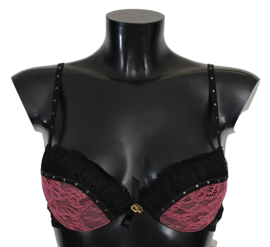 Roberto Cavalli Elegant Black Lace Push-Up Bra