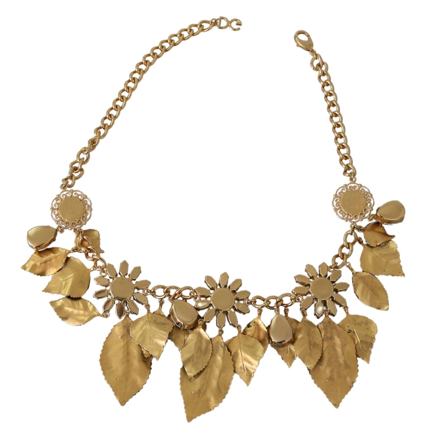 Dolce & Gabbana Elegant Crystal Charms Leaves Pendant Necklace