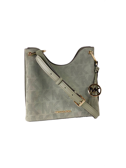 Michael Kors Joan Large Perforated Suede Leather Slouchy Messenger Handbag (Army Green)