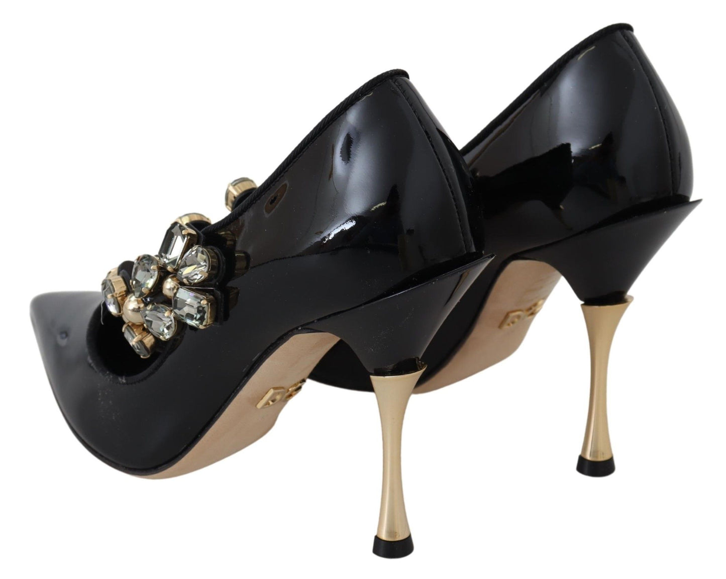 Dolce & Gabbana Elegant Black Leather Crystal Pumps