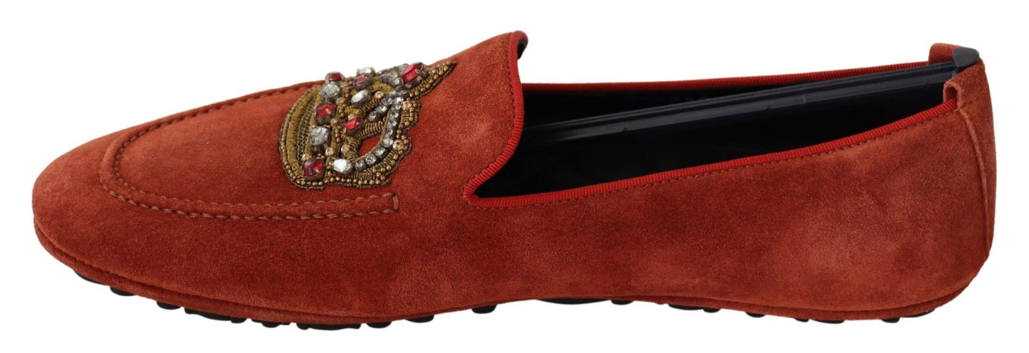 Dolce & Gabbana Opulent Orange Leather Loafers with Gold Embroidery