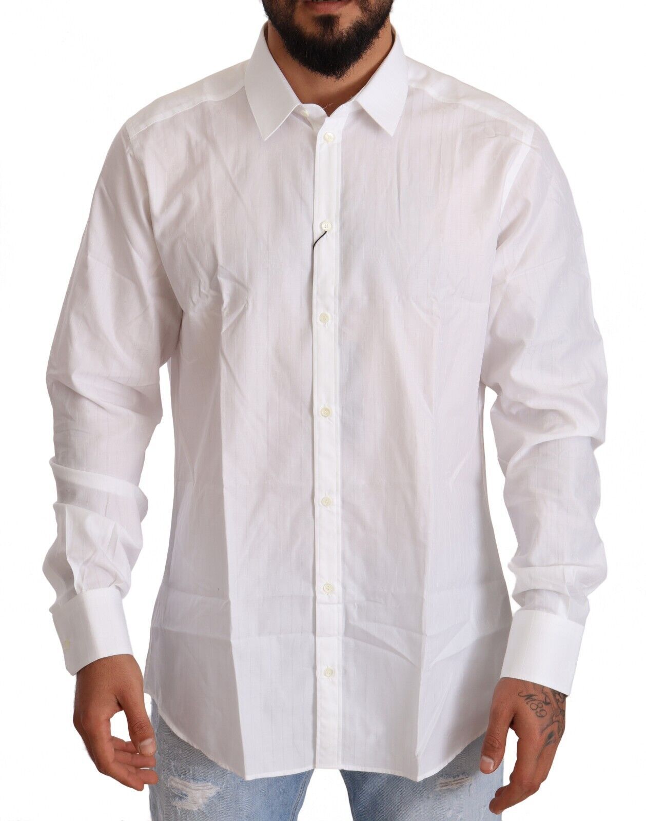 Dolce & Gabbana White Cotton Martini Fit Shirt