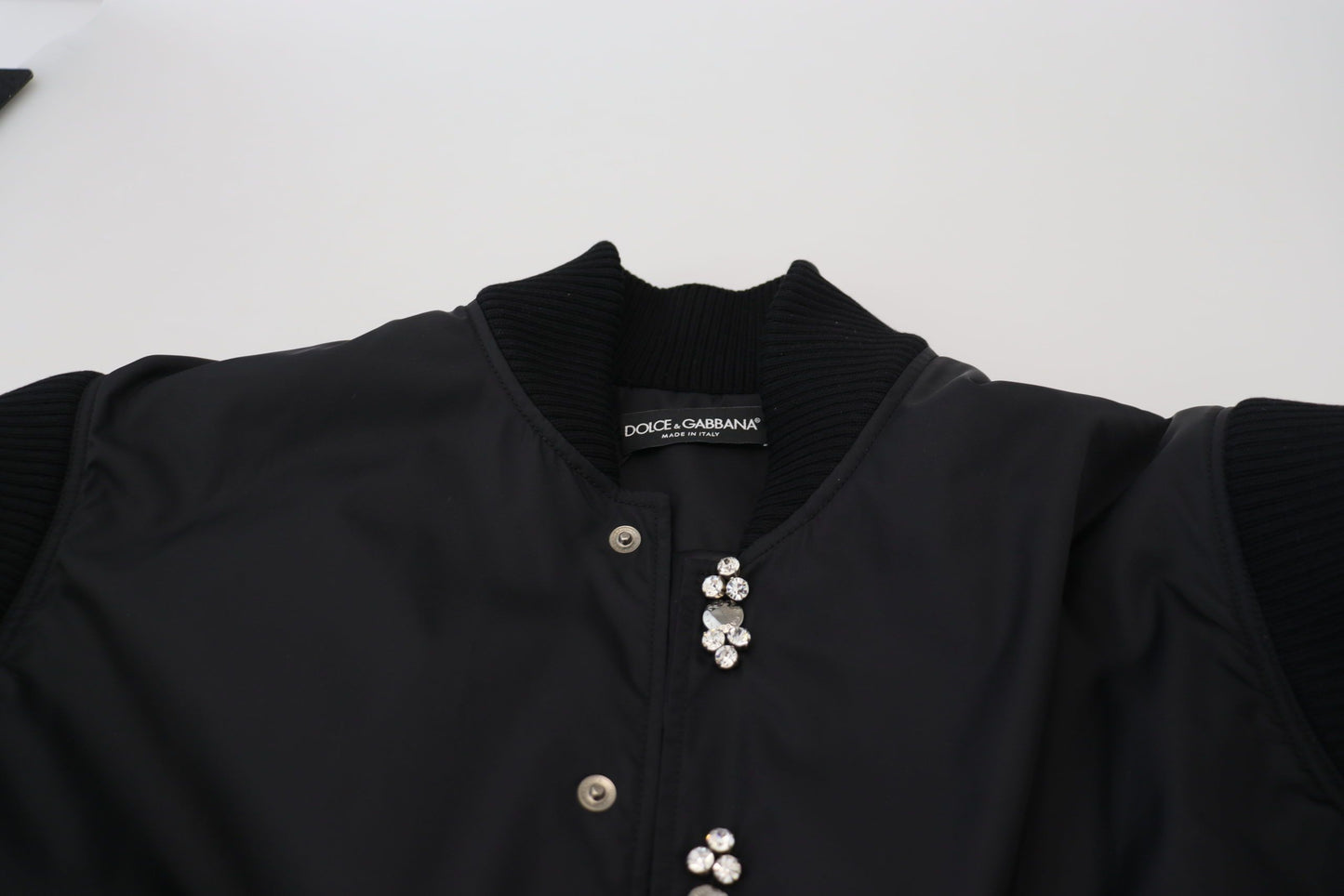 Dolce & Gabbana Elegant Black Crystal-Embellished Bomber Jacket