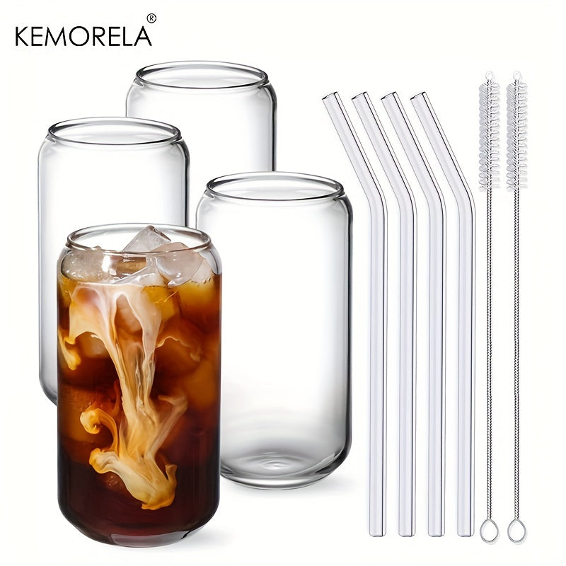 KEMORELA CanShaped Drinking Glass Set with Straw and Lid