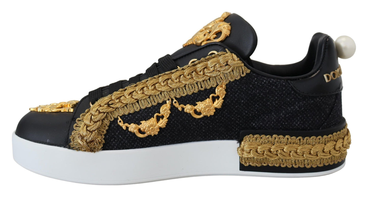 Dolce & Gabbana Elegant Portofino Leather Sneakers in Black