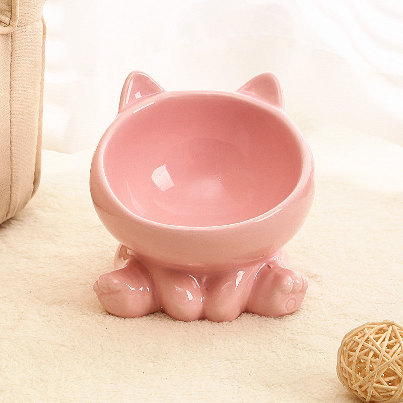 Ceramic Cat Bowl Cat Bowl Cat Food Bowl Neck Guard Oblique Mouth Dog