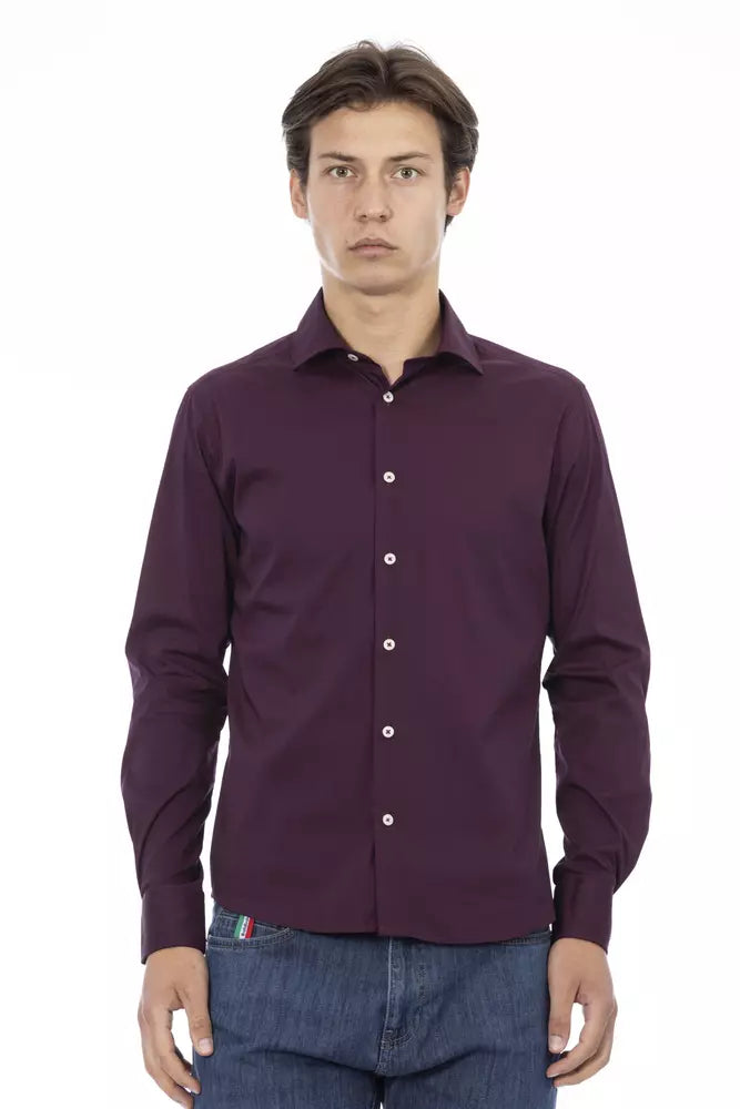 Baldinini Trend Bordeaux Cotton Men Shirt