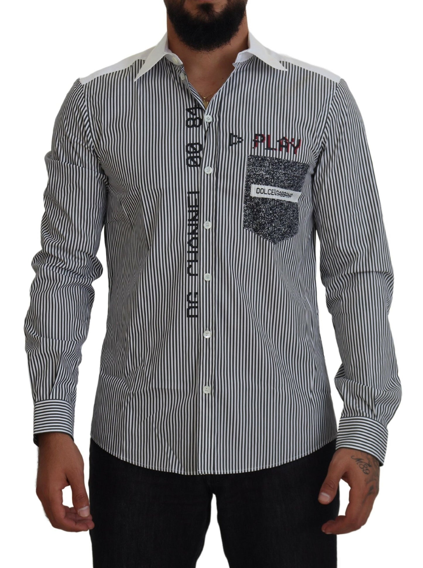 Dolce & Gabbana Slim Fit Striped Casual Shirt with Channel Motive