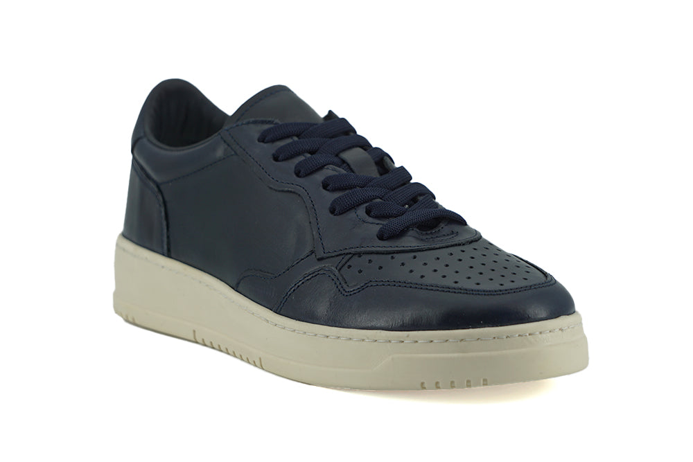 Saxone of Scotland Elegant Navy Blue Leather Sneakers