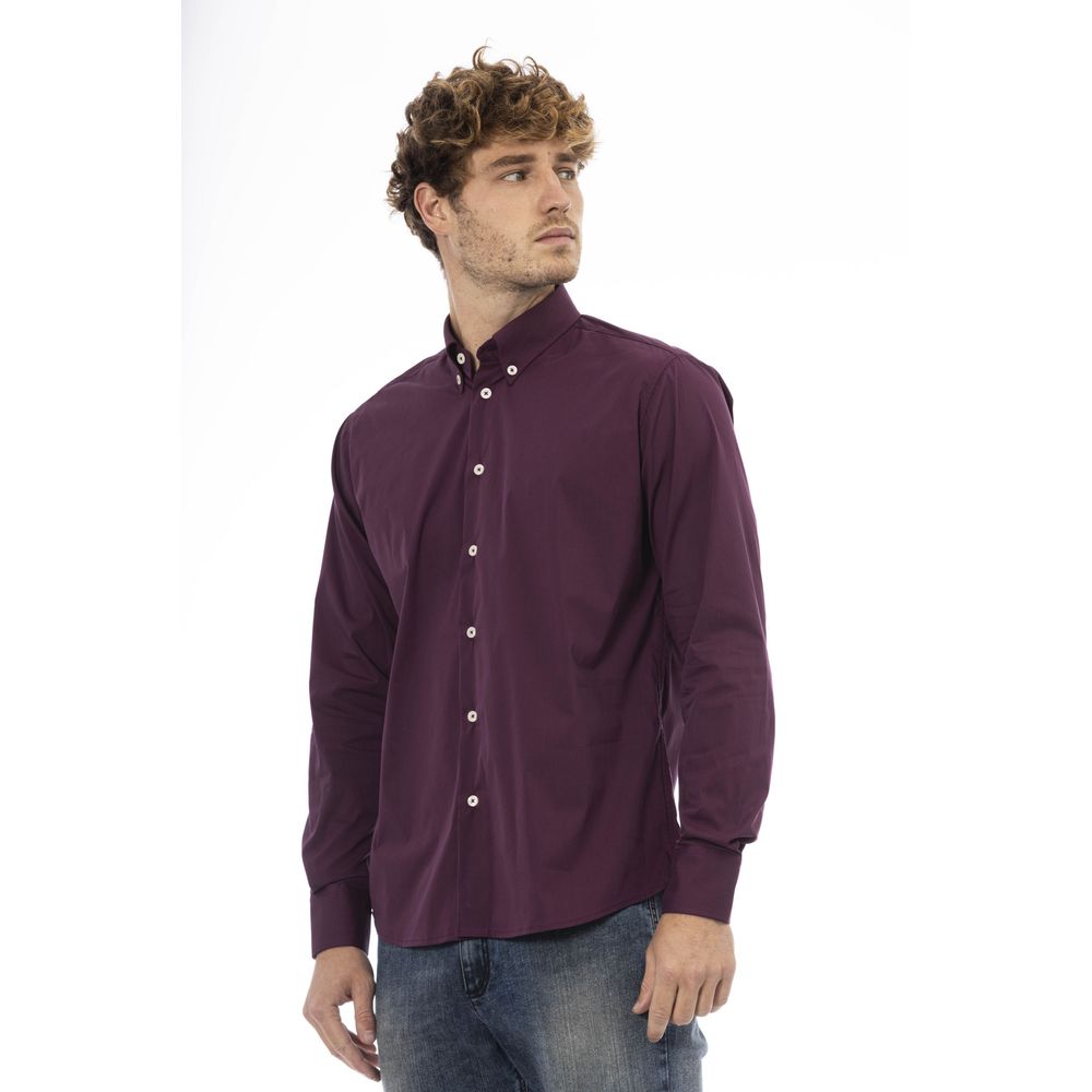 Baldinini Trend Burgundy Cotton Men Shirt