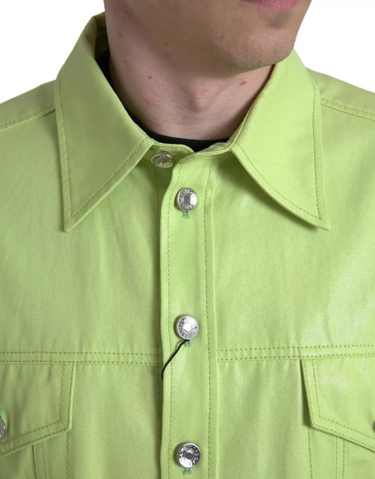 Dolce & Gabbana Green Cotton Collared Casual Button Down Shirt