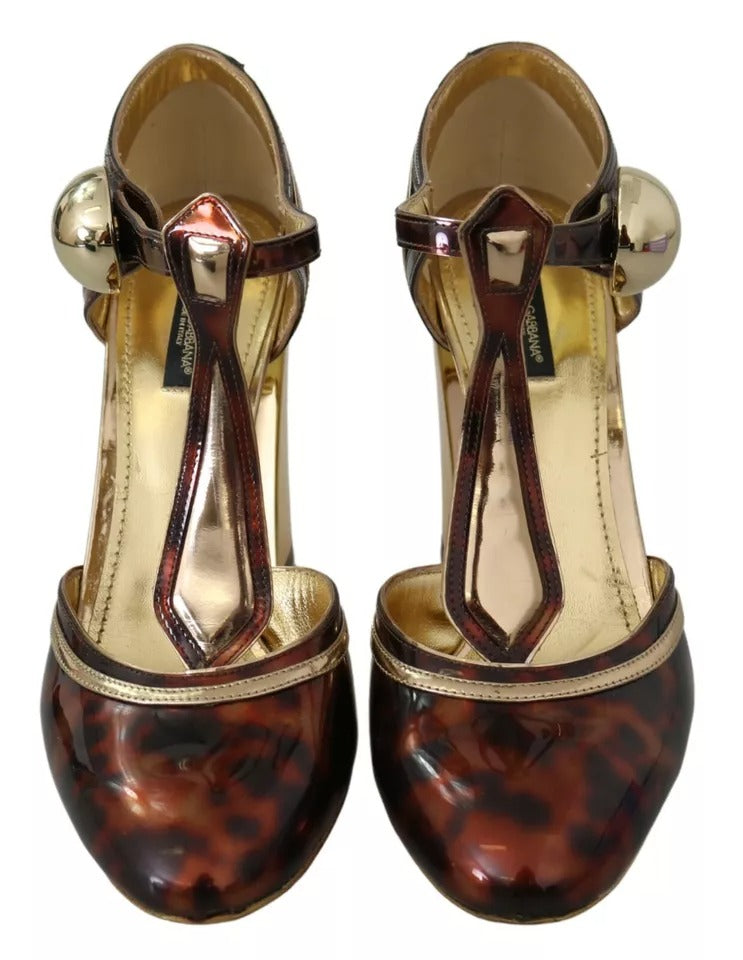 Dolce & Gabbana Gold Leopard T-strap Pumps Sandals Shoes