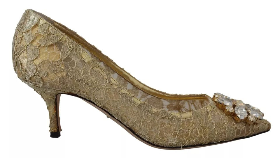 Dolce & Gabbana Gold Taormina Lace Crystal Heels Pumps Shoes