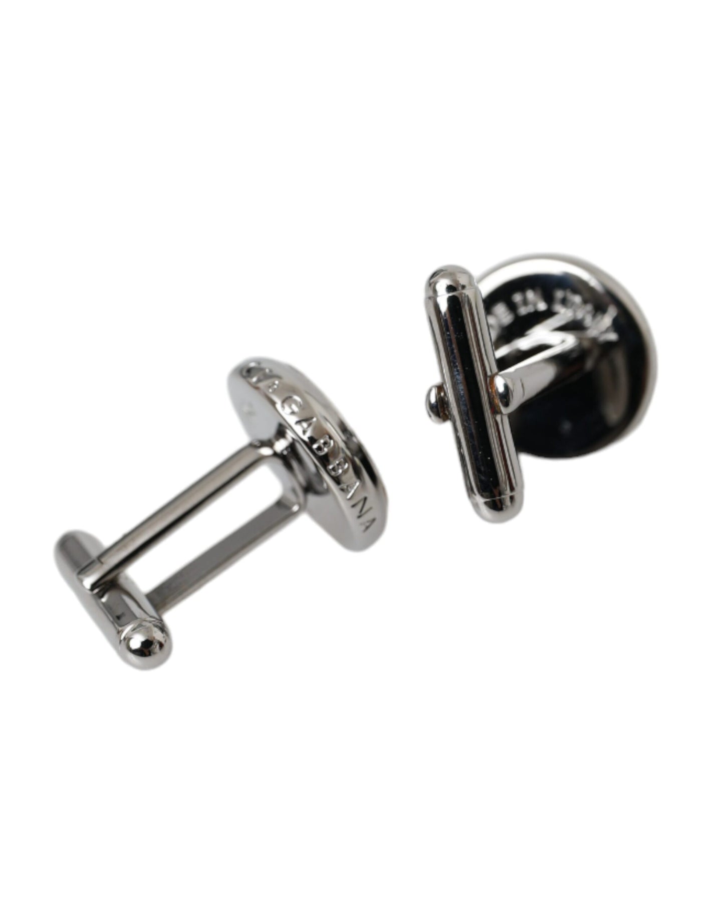 Dolce & Gabbana Silver Plated Brass Round Pin Men Cufflinks