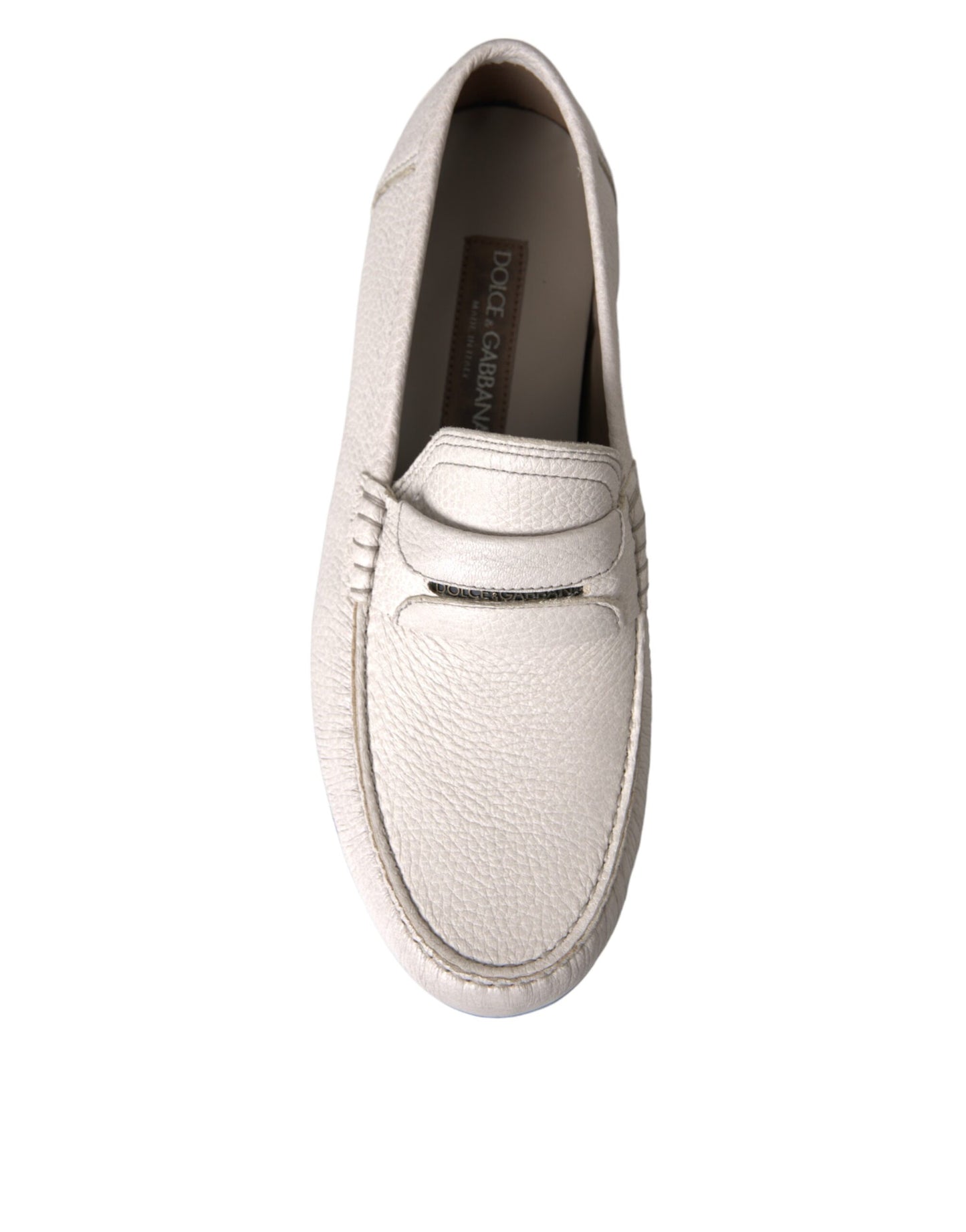 Dolce & Gabbana White Gray Leather Slip Mocassin Shoes Loafer