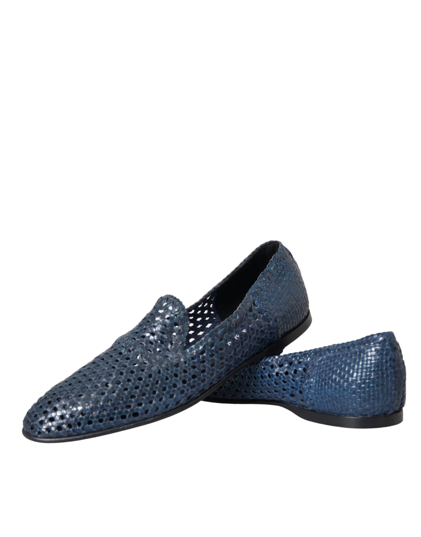 Dolce & Gabbana Blue Woven Leather Slip On Loafers Men Shoes