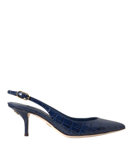 Dolce & Gabbana Dark Blue Croc Leather Slingbacks Shoes