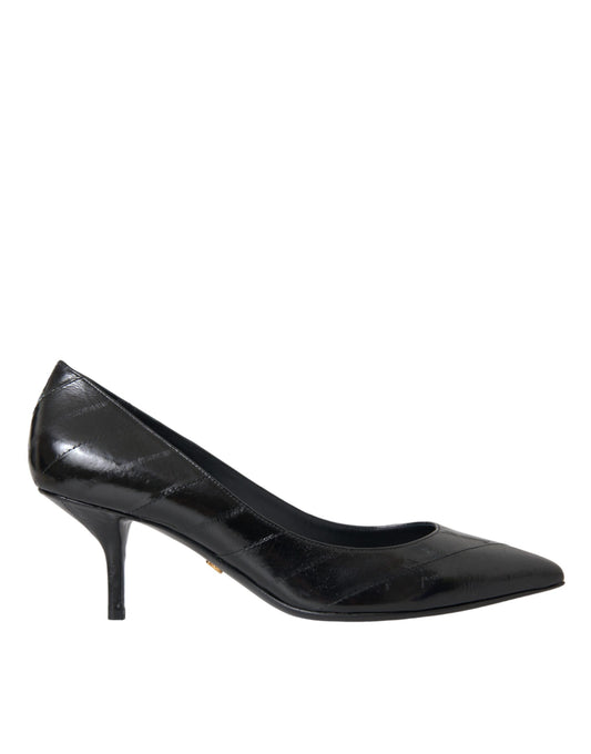 Dolce & Gabbana Black Eel Leather Kitten Heels Pumps Shoes