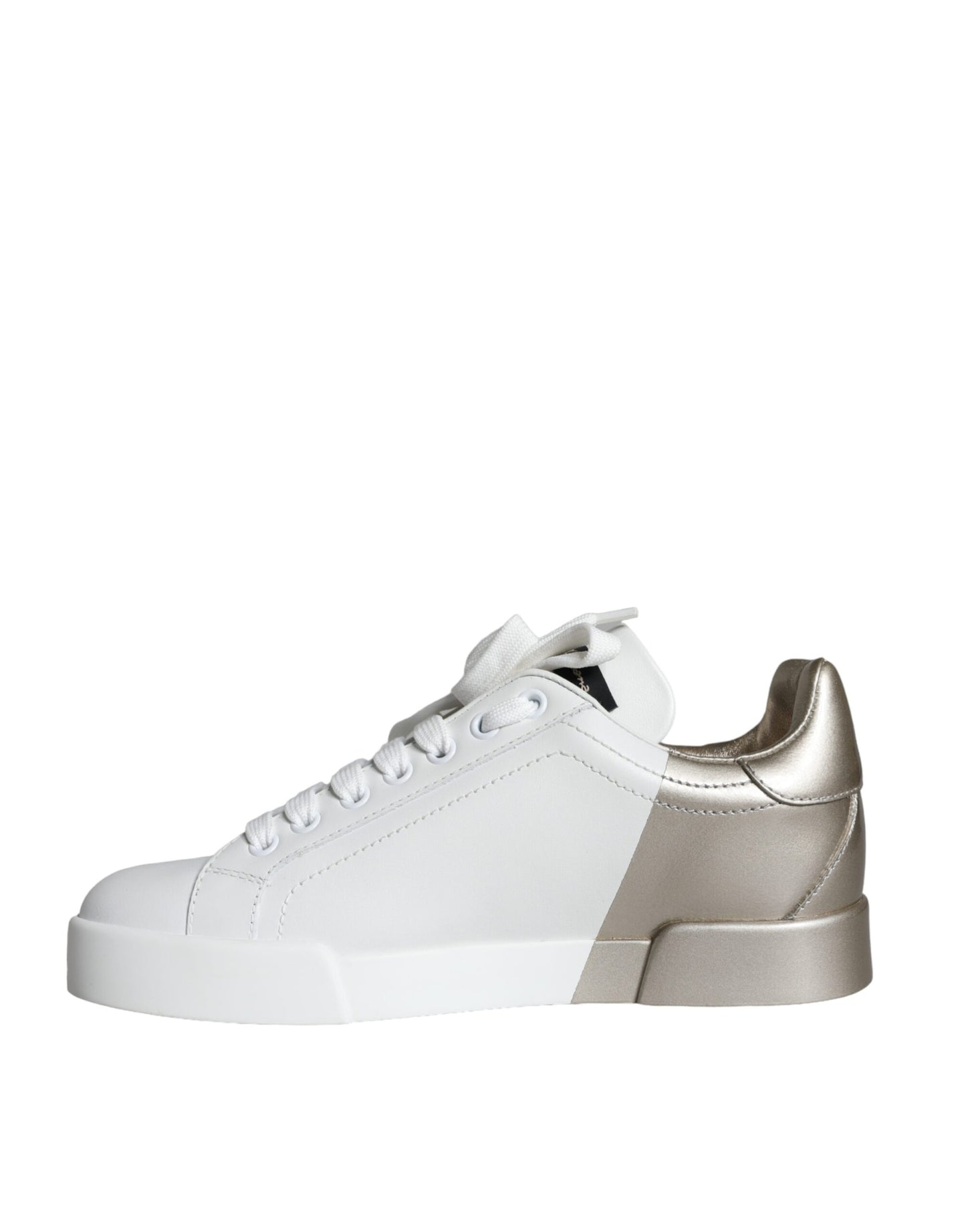 Dolce & Gabbana White Gold Portofino Low Top Leather Sneakers Shoes