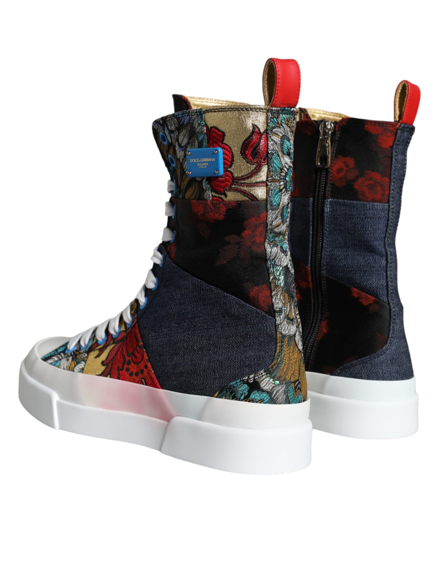 Dolce & Gabbana Multicolor Patchwork Logo High Top Sneakers Shoes