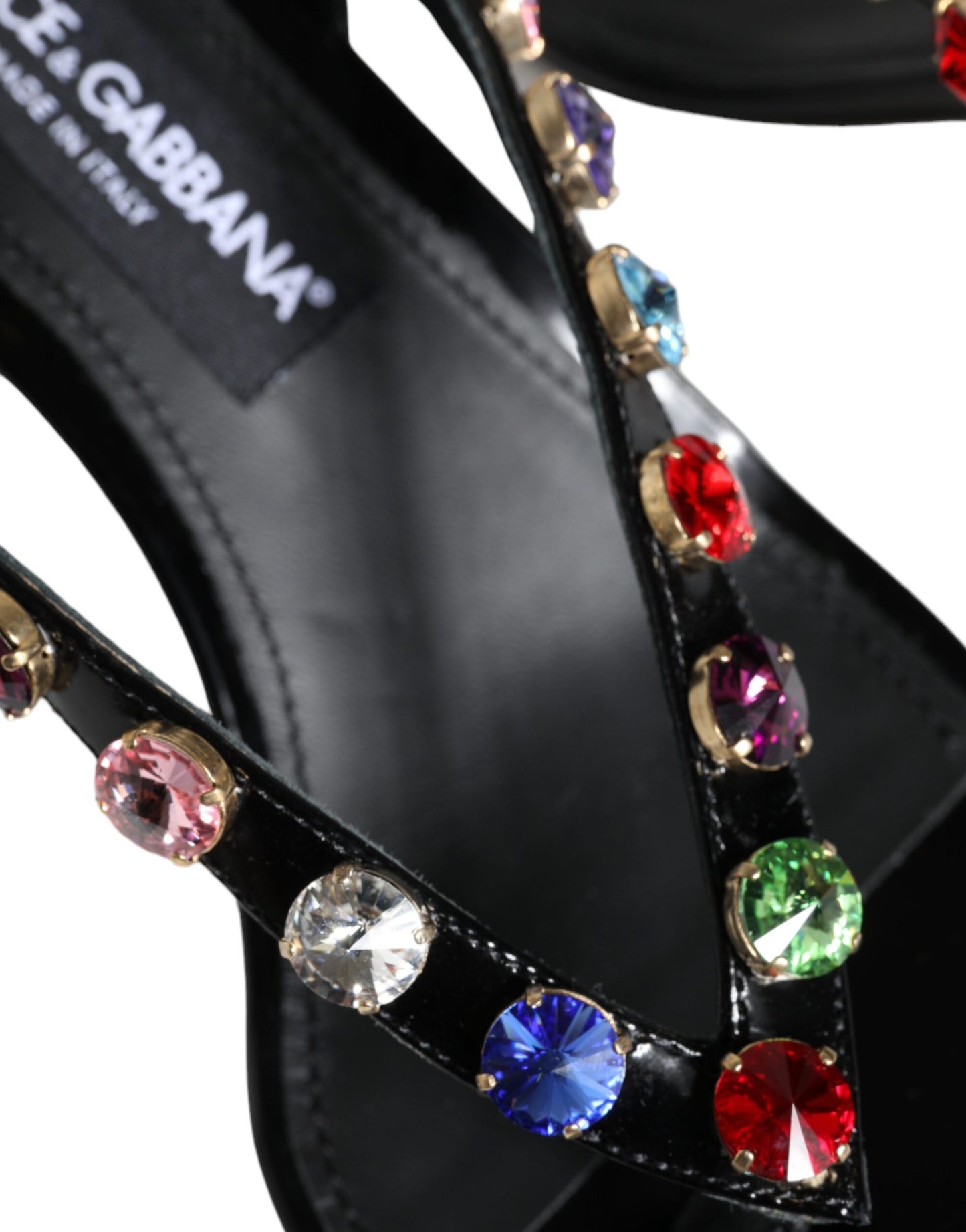 Dolce & Gabbana Black Leather Crystal Slingback Sandals Shoes