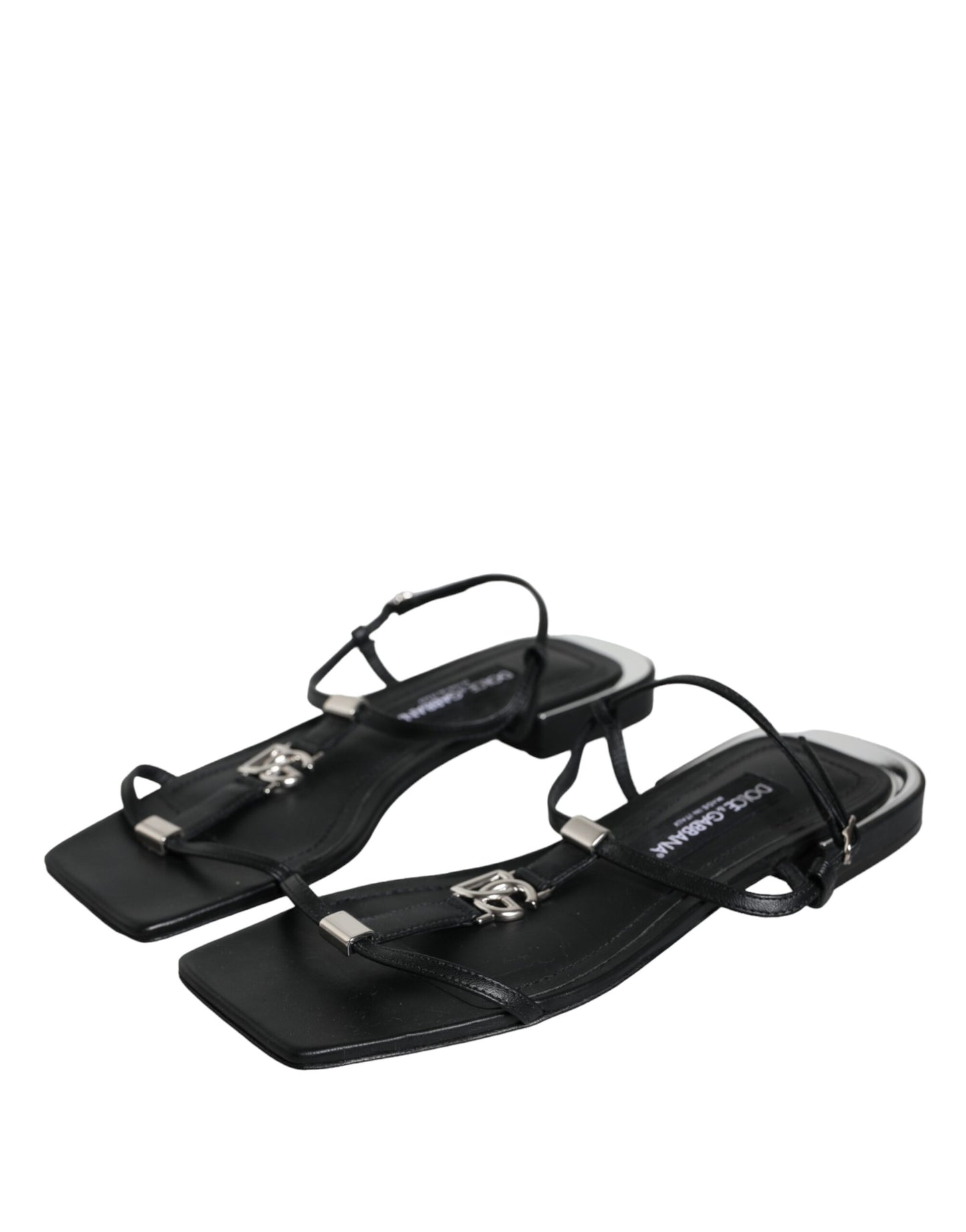 Dolce & Gabbana Black Leather Logo Ankle Strap Keira Sandals Shoes