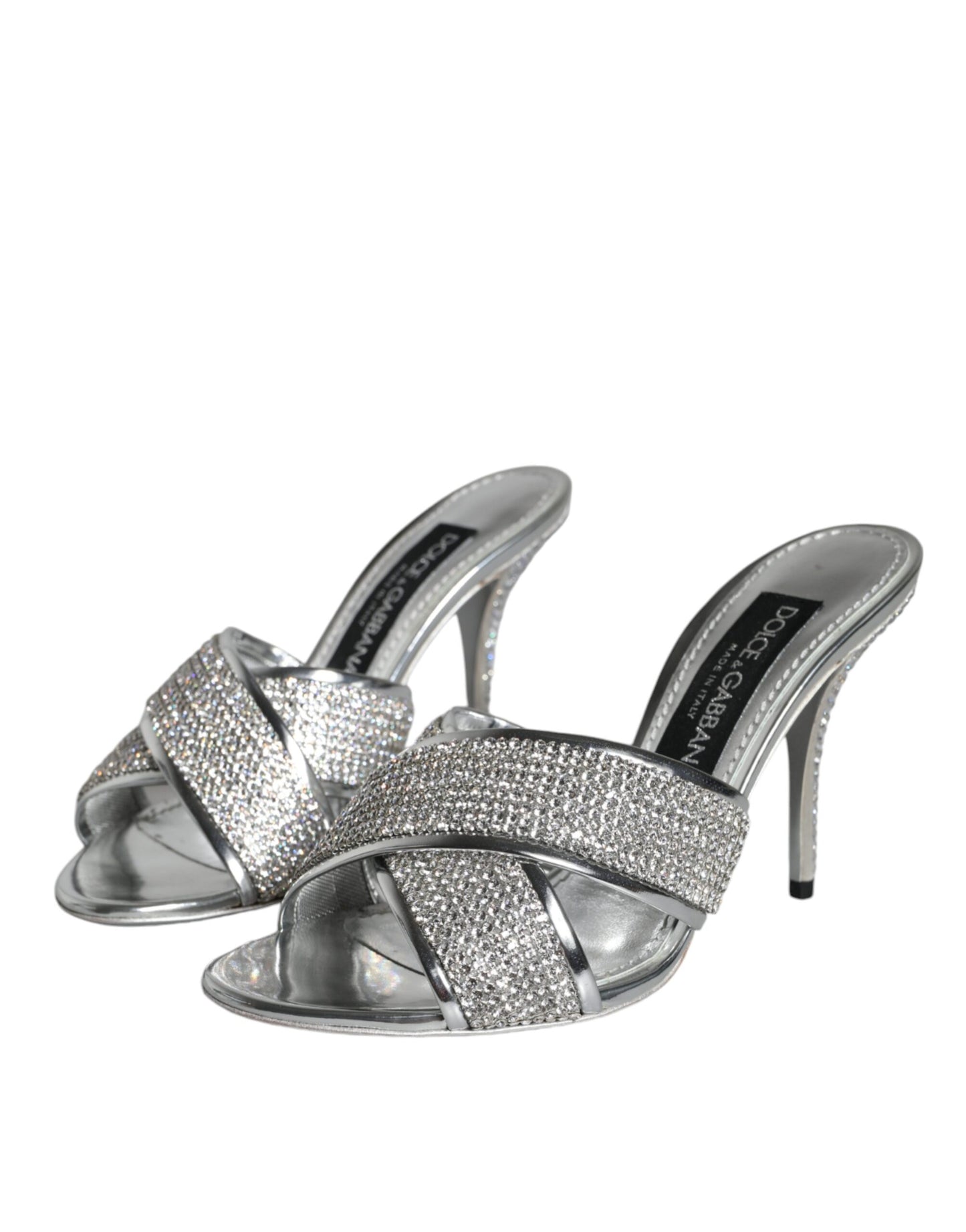 Dolce & Gabbana Silver Crystals Keira Heels Slides Shoes