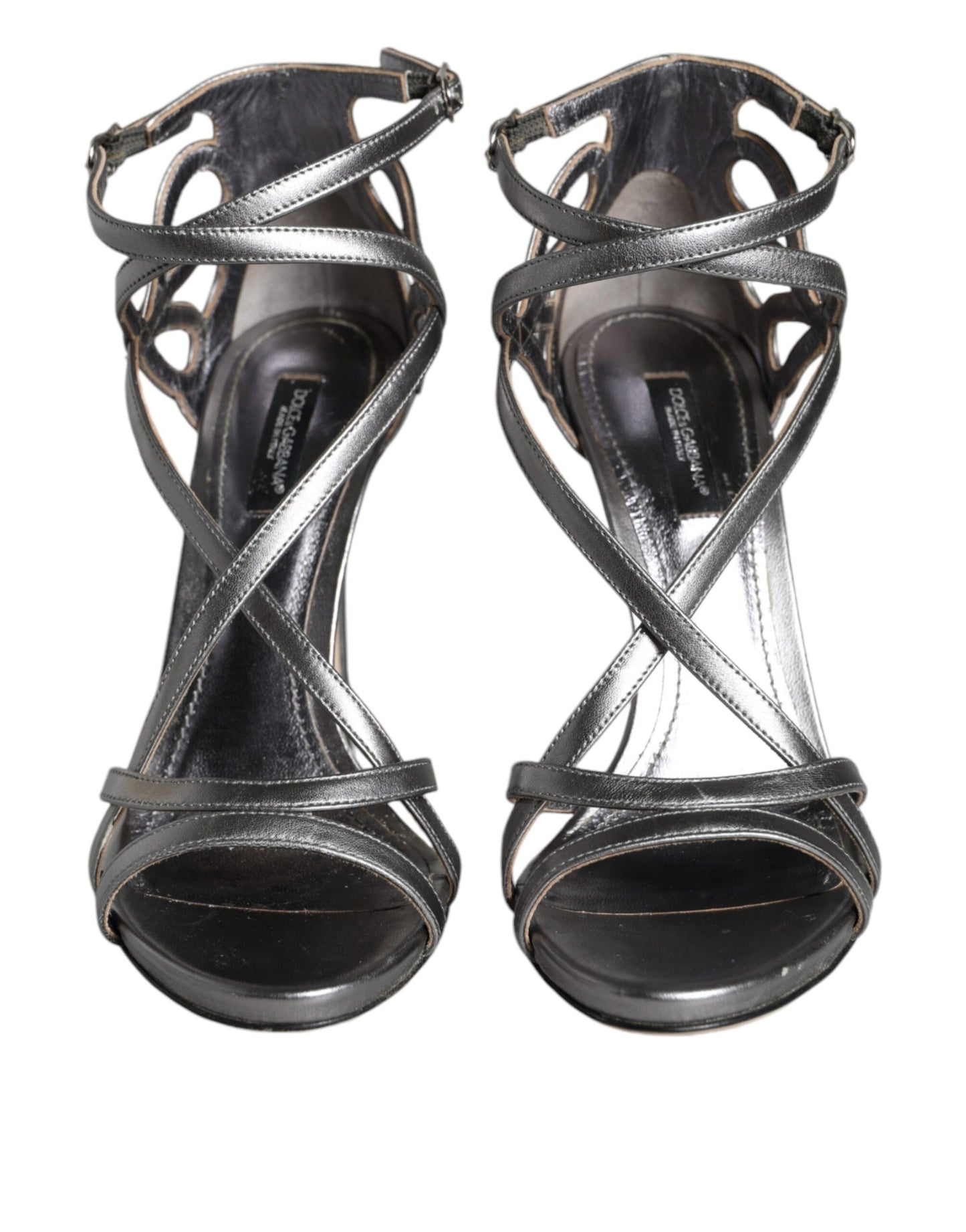 Dolce & Gabbana Silver Keira Leather Heels Sandals Shoes