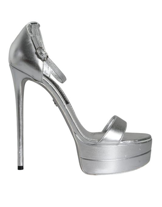 Dolce & Gabbana Silver KEIRA Heels Ankle Strap Sandals Shoes