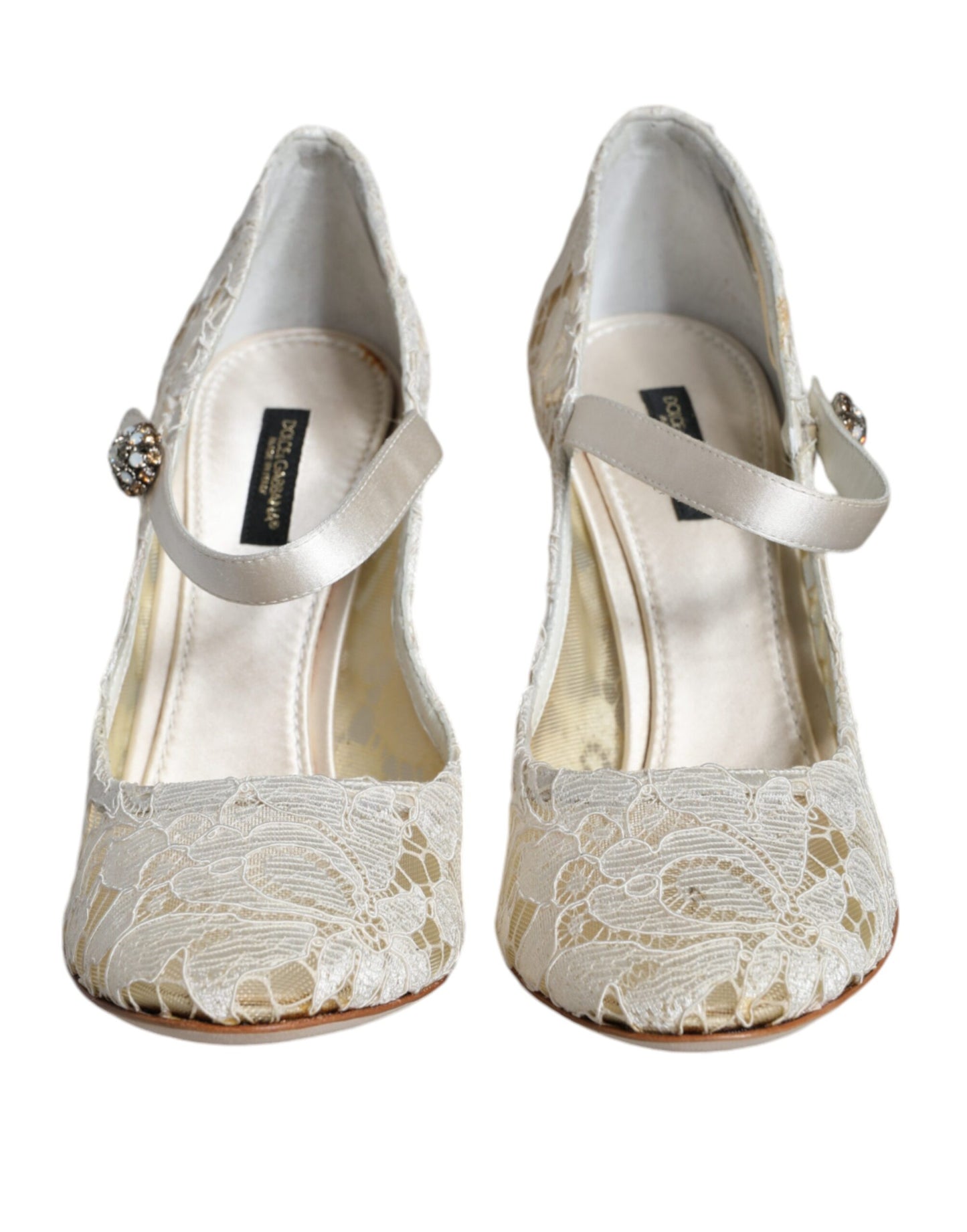 Dolce & Gabbana White Lace Crystals Heels Sandals Shoes