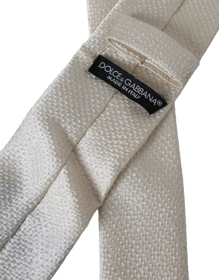 Dolce & Gabbana Off White 100% Silk Adjustable Necktie Men Tie