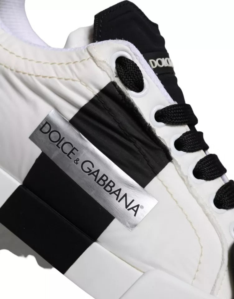 Dolce & Gabbana White Black Leather Low Top Women Sneaker Shoes