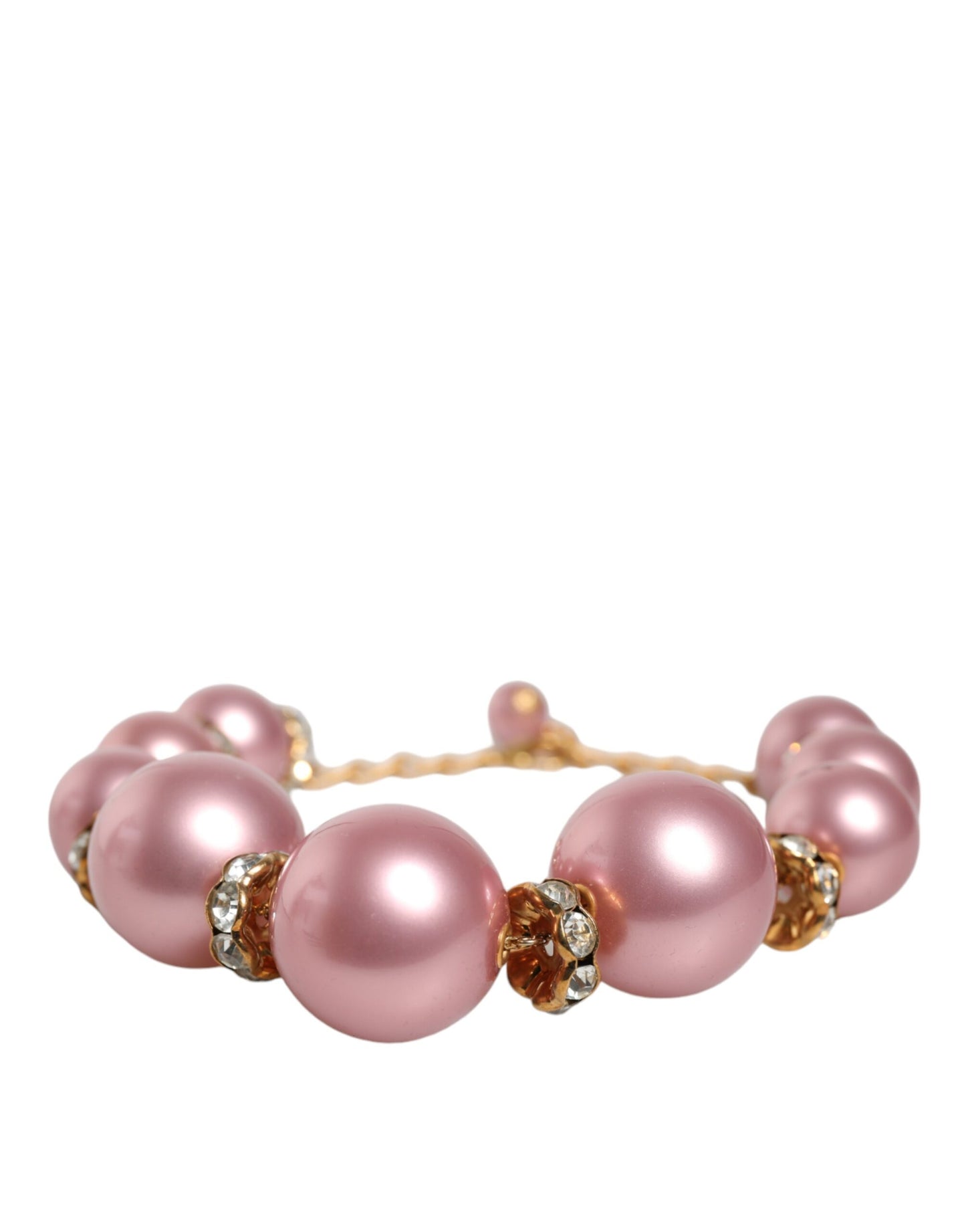 Dolce & Gabbana Pink Maxi Faux Pearl Beads Crystals Gold Chain Necklace