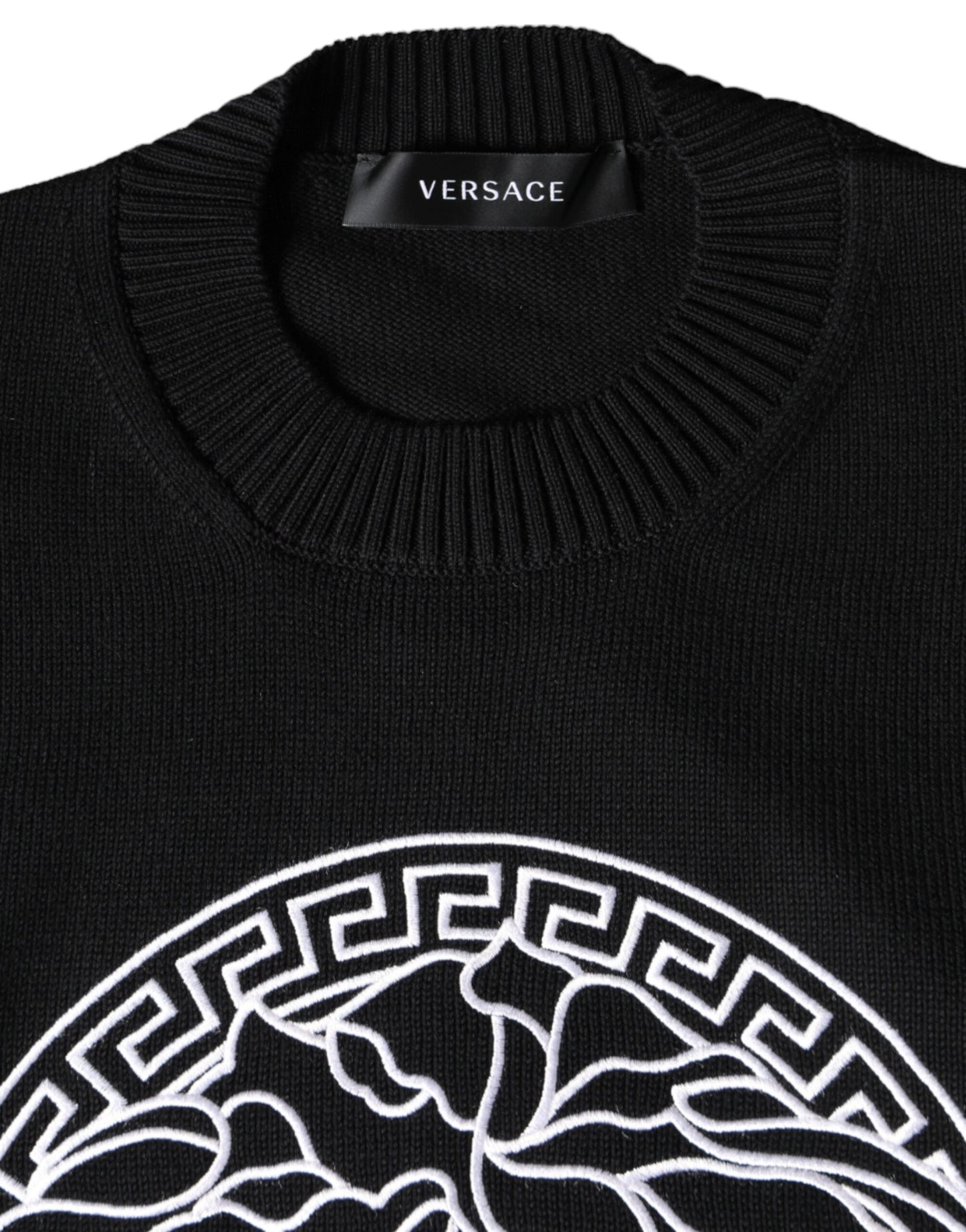 Versace Black Medusa Embroidery Crew Neck Pullover Sweater