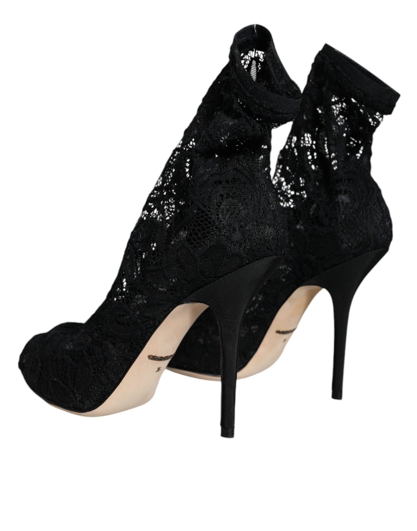 Dolce & Gabbana Black Lace Stretch Heels Mid Calf Boot Shoes