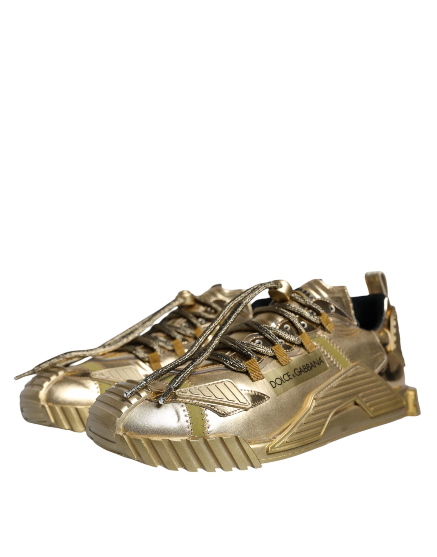 Dolce & Gabbana Gold Stretch Lace Up NS1 Sneakers Shoes