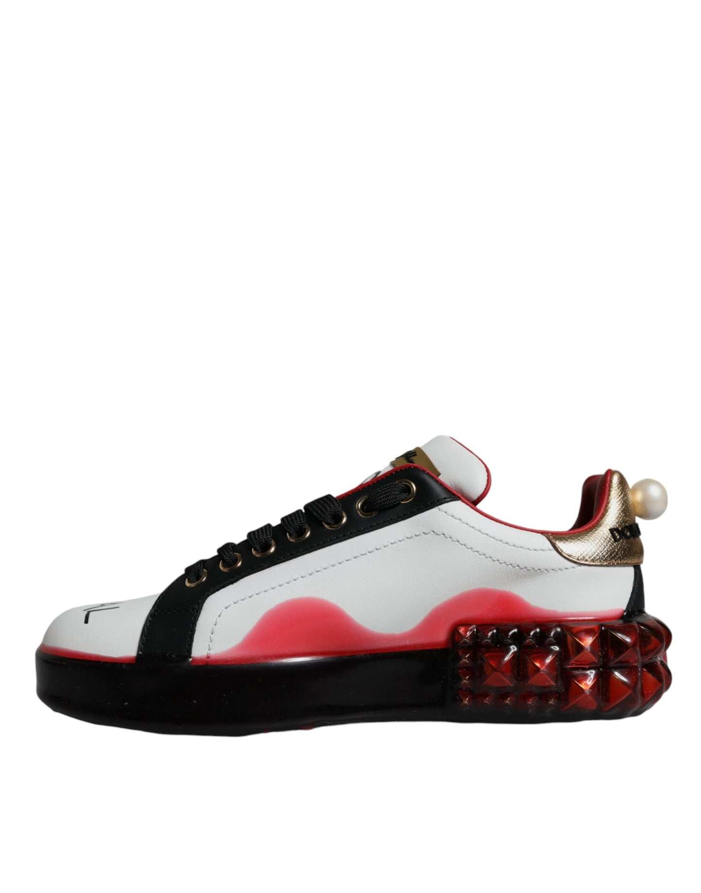 Dolce & Gabbana White Red Crystals Leather Portofino Sneakers Shoes