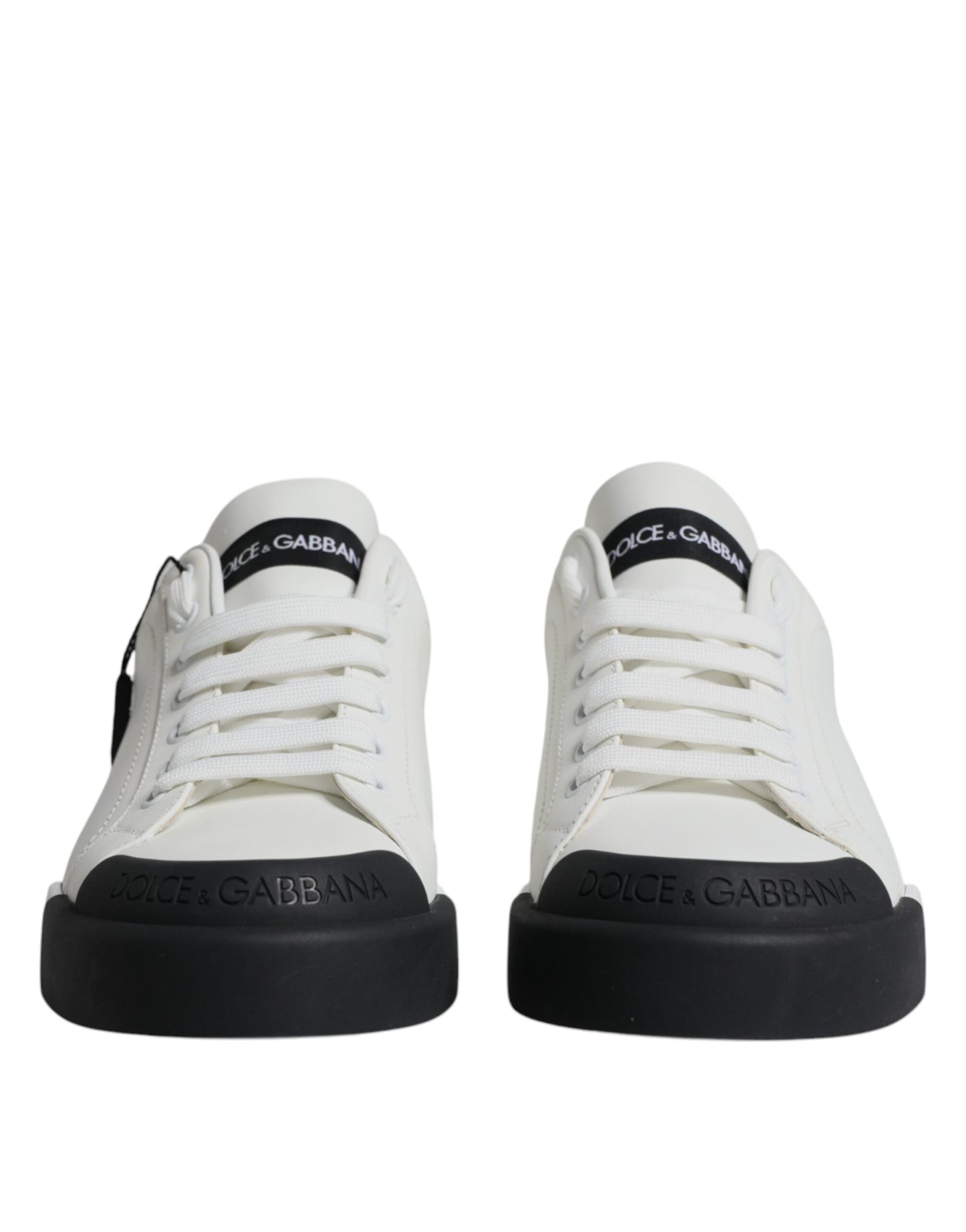 Dolce & Gabbana White Black Leather Logo Portofino Sneaker Shoes