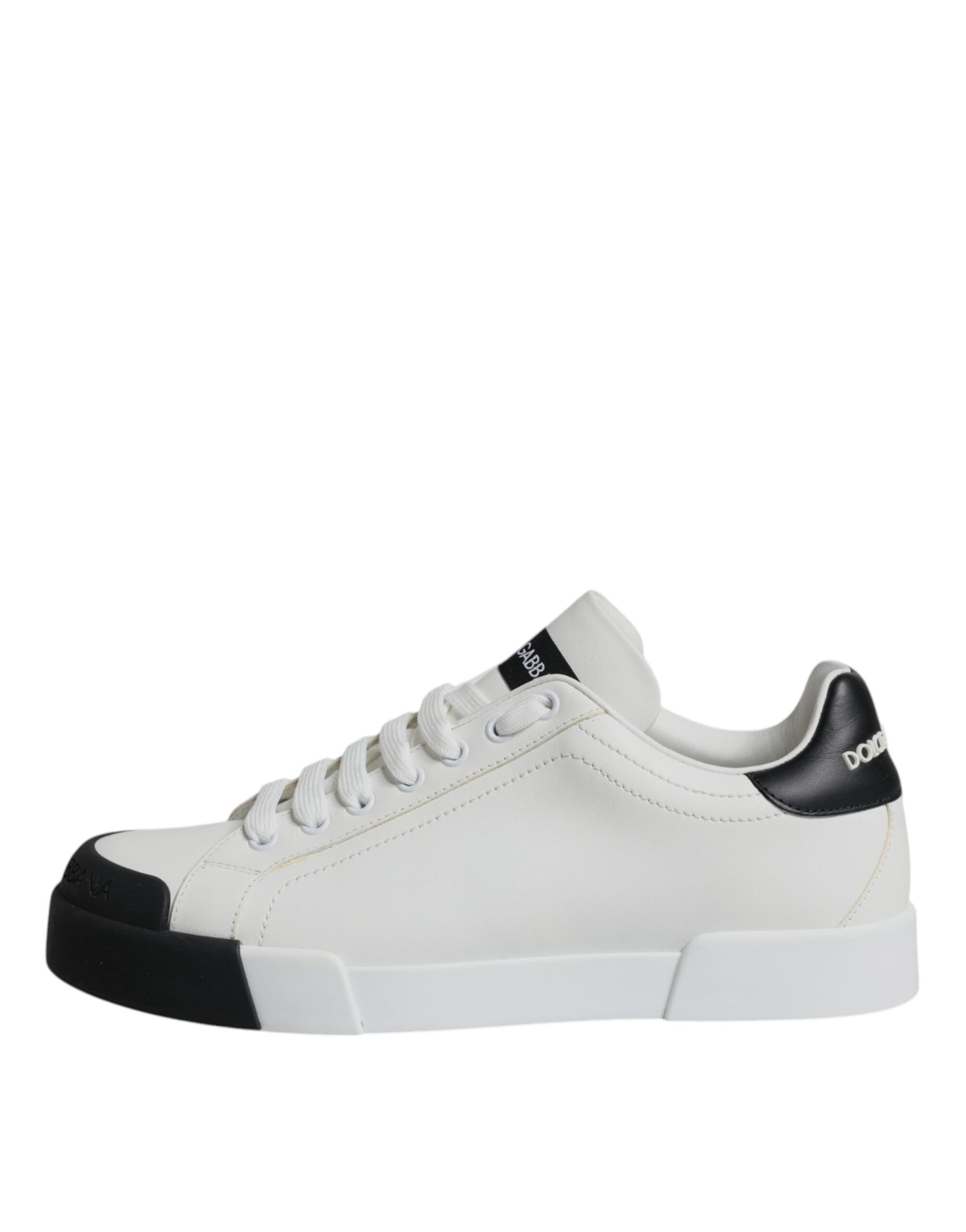 Dolce & Gabbana White Black Leather Logo Portofino Sneaker Shoes