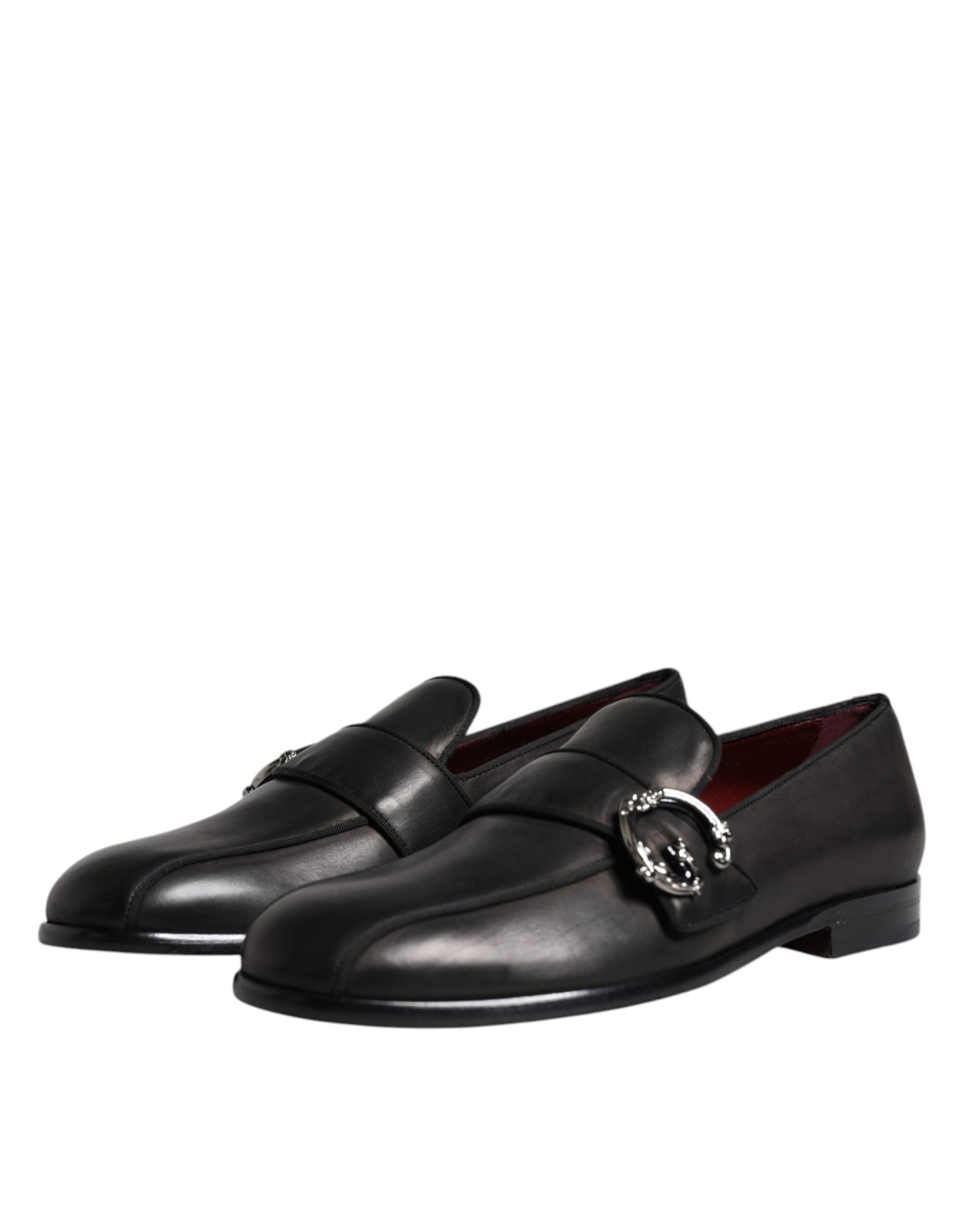 Dolce & Gabbana Black Leather Logo Slip On Men Loafers Shoes