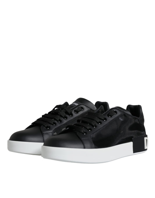 Dolce & Gabbana Black Calf Leather Portofino Sneakers Shoes