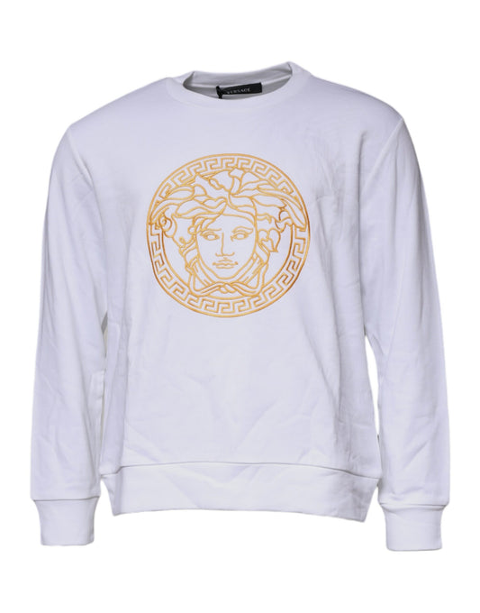 Versace White Medusa Embroidery Crew Neck Pullover Sweater