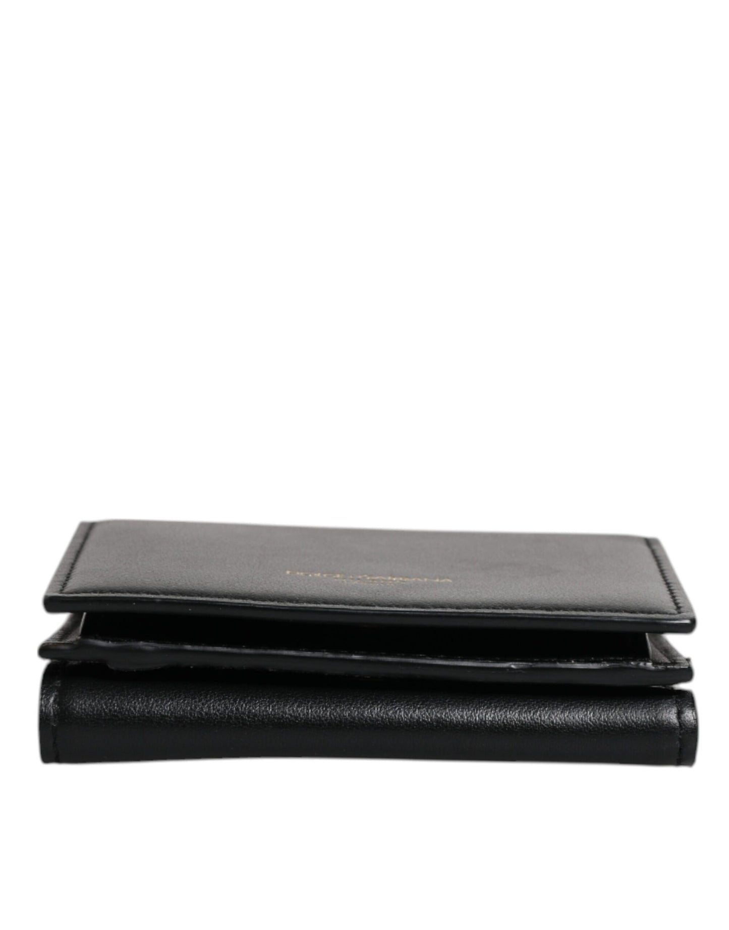 Dolce & Gabbana Black Leather Folding Card Holder Logo Print Wallet