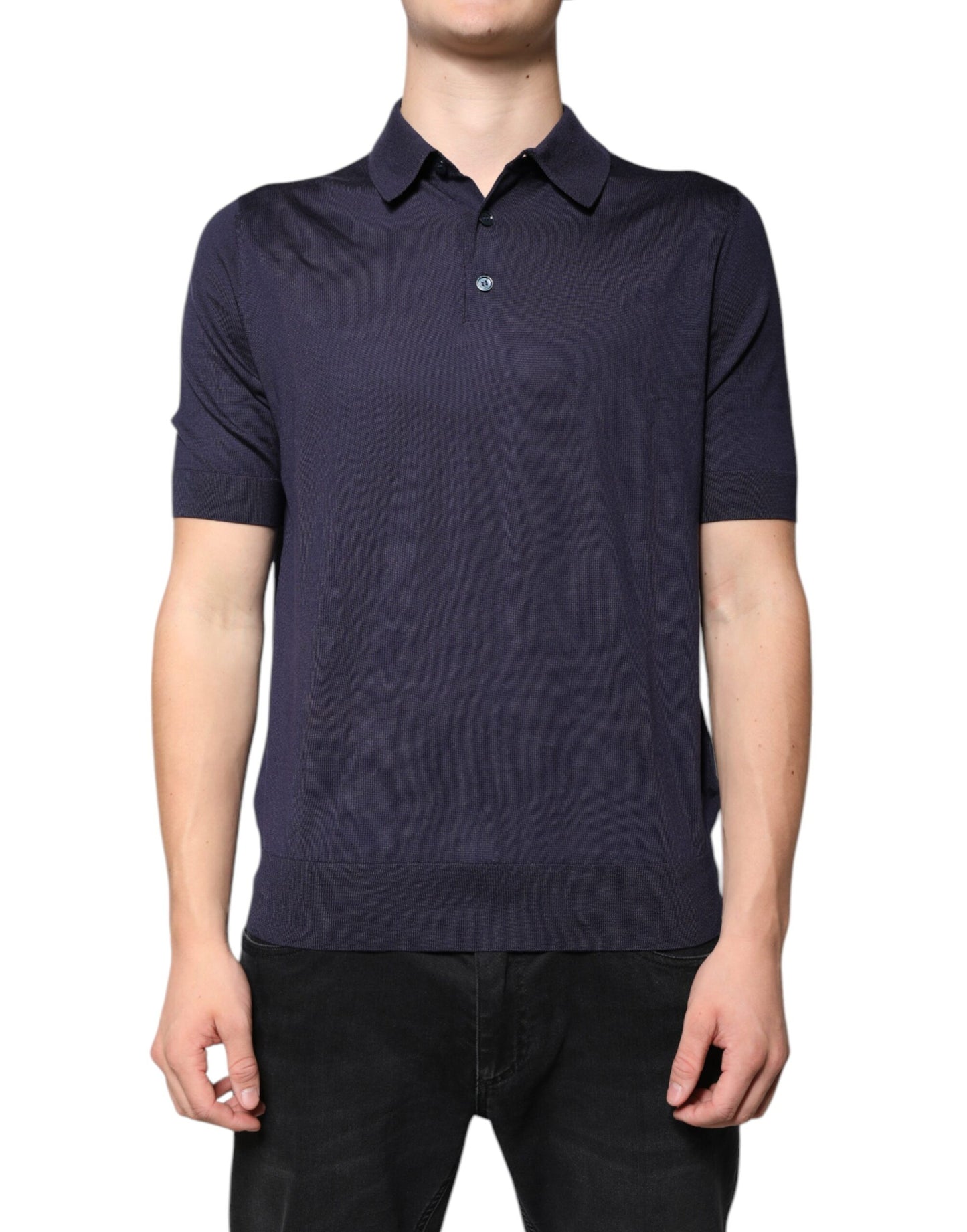 Dolce & Gabbana Blue Silk Collared Short Sleeves Polo T-shirt