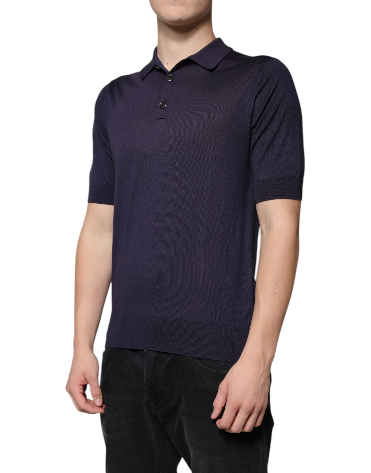 Dolce & Gabbana Blue Silk Collared Short Sleeves Polo T-shirt