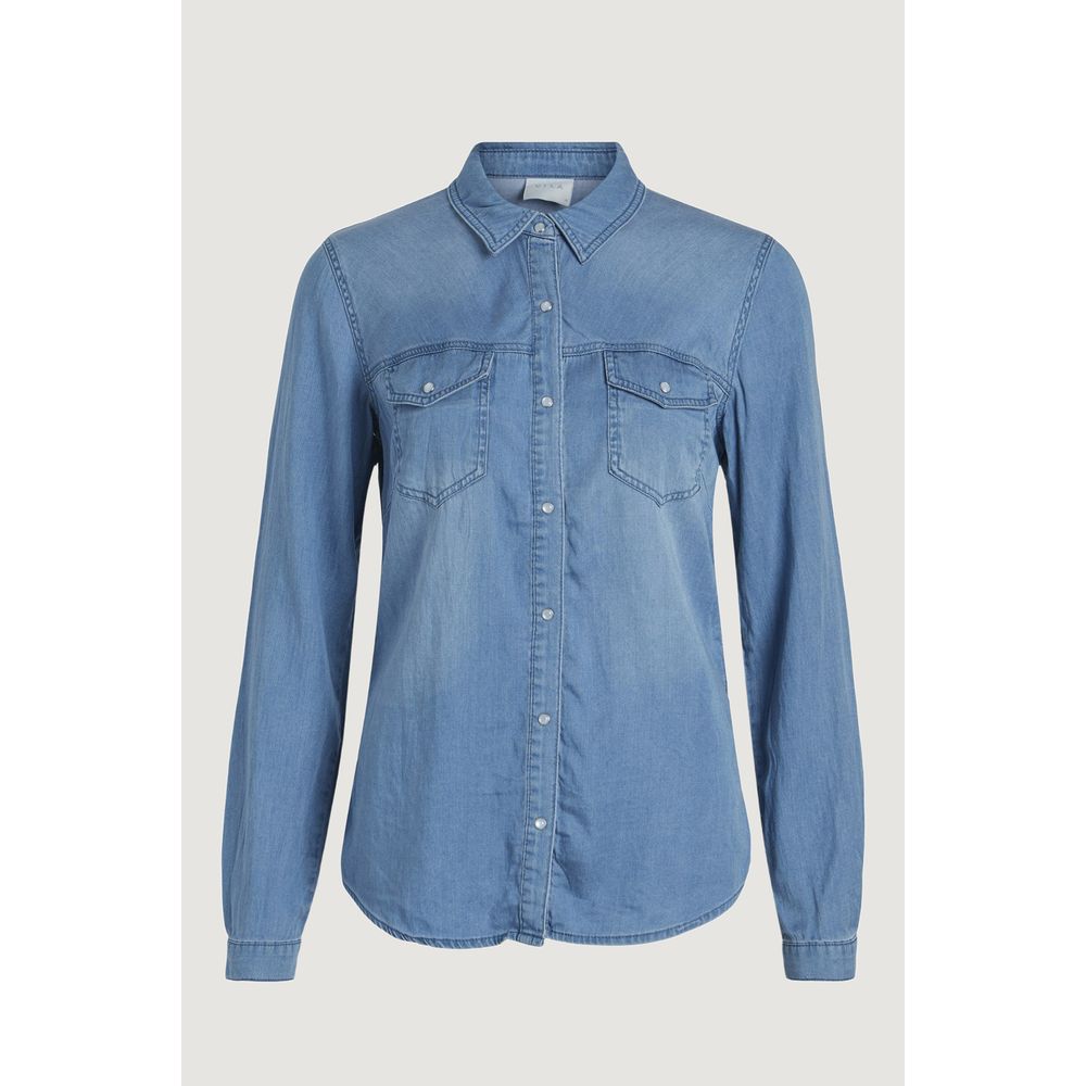 Vila Clothes Light Blue Cotton Shirt