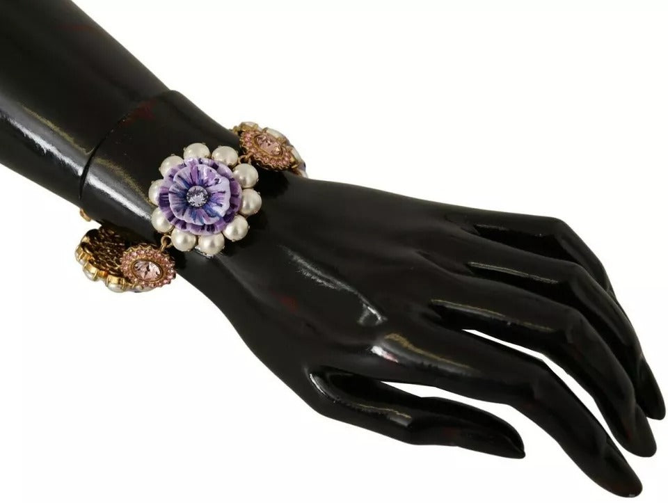 Dolce & Gabbana FIORI BLOOMING Floral Baroque Crystals Brass Bracelet