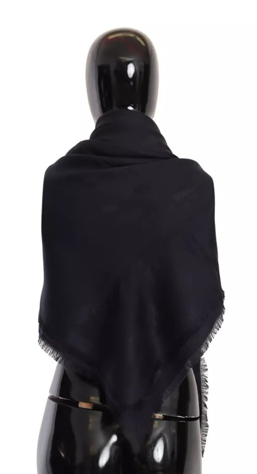 Dolce & Gabbana Black Solid Silk Wool Fringe Wrap Scarf