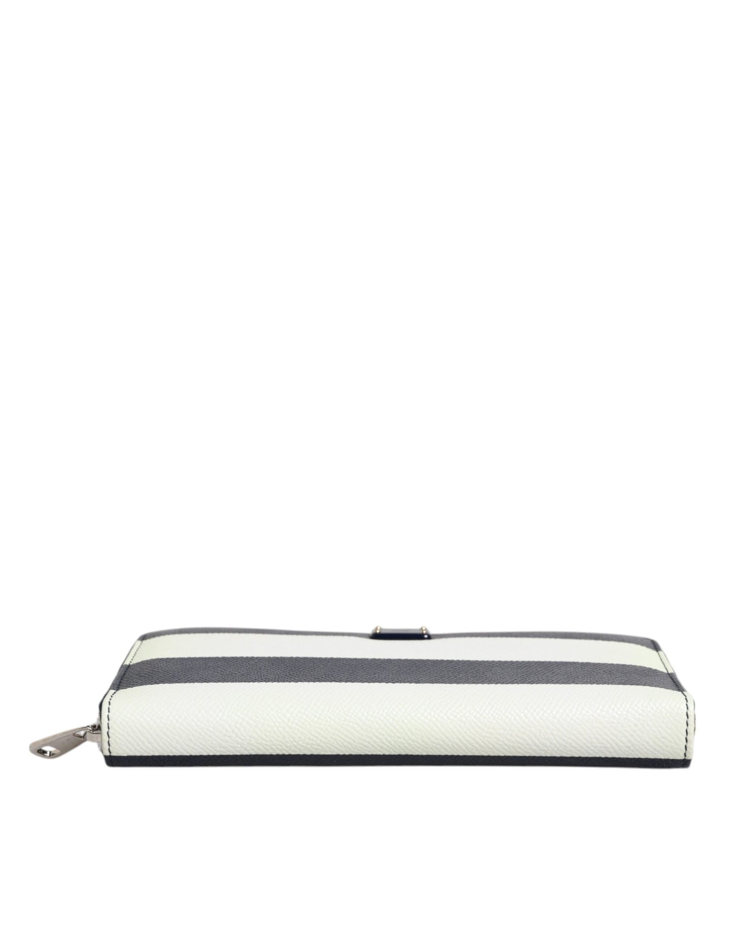 Dolce & Gabbana White Blue Striped Leather Zip Around Continental Wallet