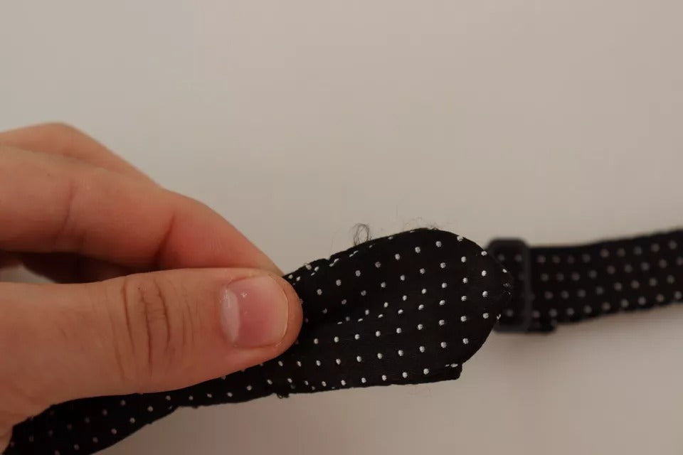 Dolce & Gabbana Black Dots Slim Silk Adjustable Neck Bow Tie Men